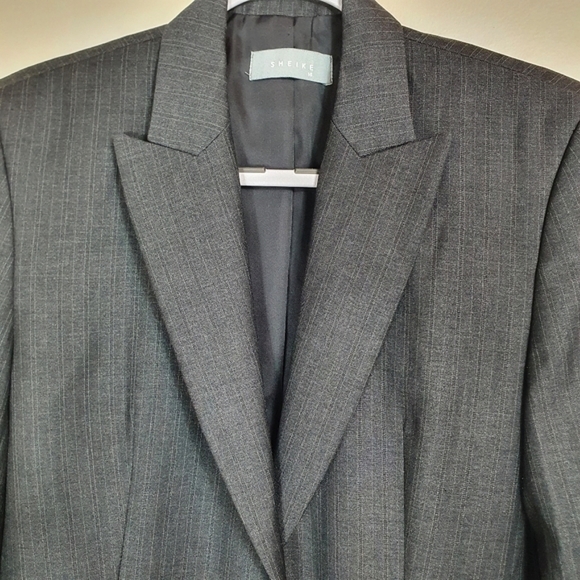 Sheike classic Blazer jacket Sze 14 black striped work office 1 button collared - Picture 5 of 8